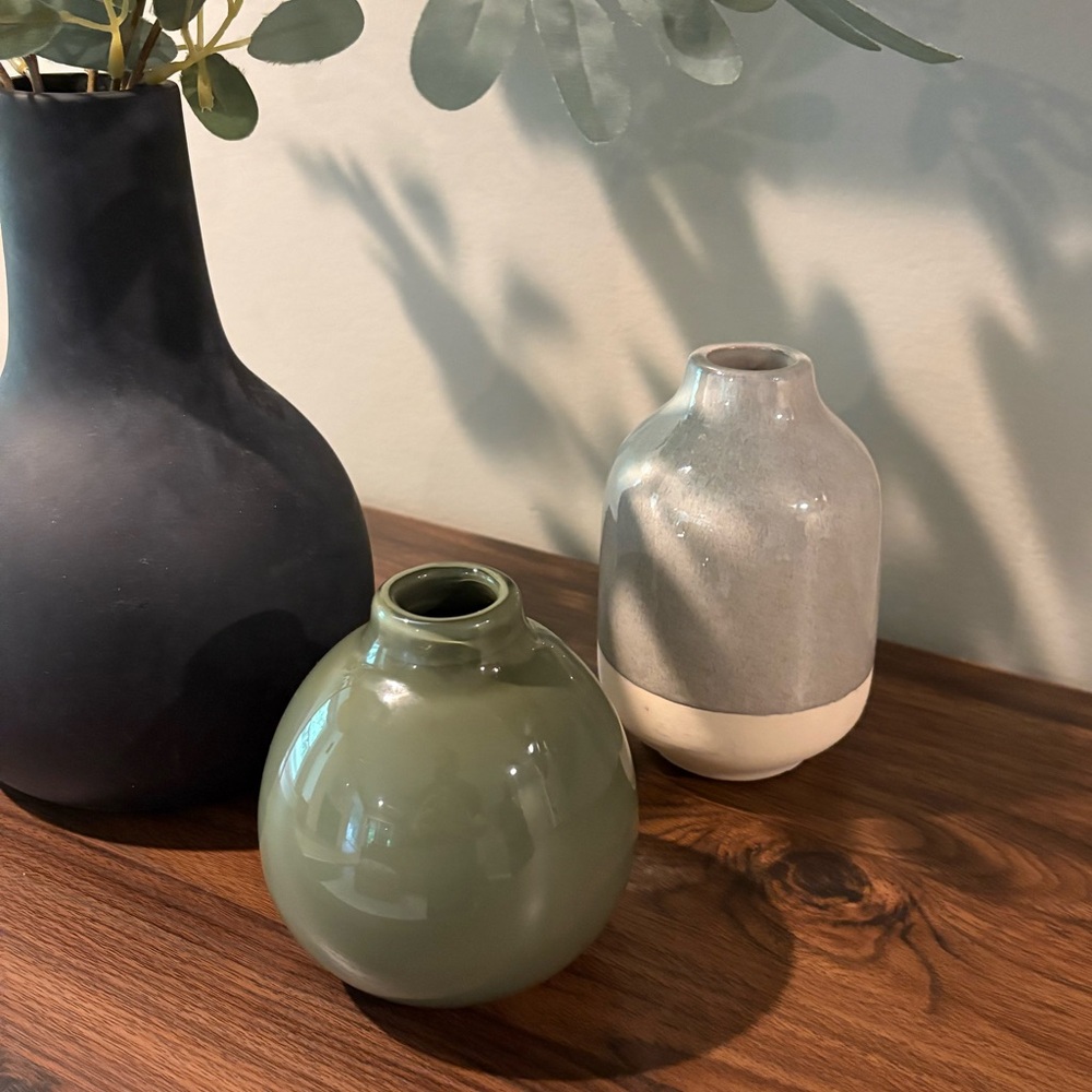 West Elm & Magnolia Home Small Vase Green Glazed Ceramic Decor